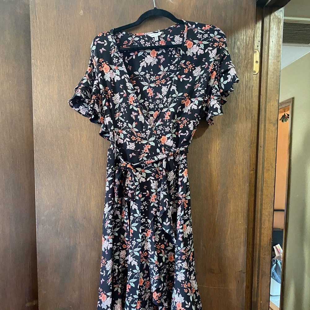 Max Studio, Black Floral Wrap Dress, Size M
